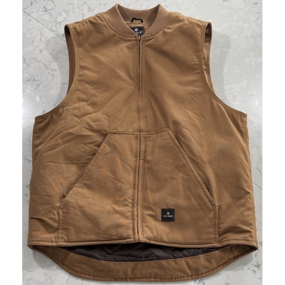 CW Hart Work Vest Mens Large Brown Duck Canvas Full Zip Quilted Lined Workwear